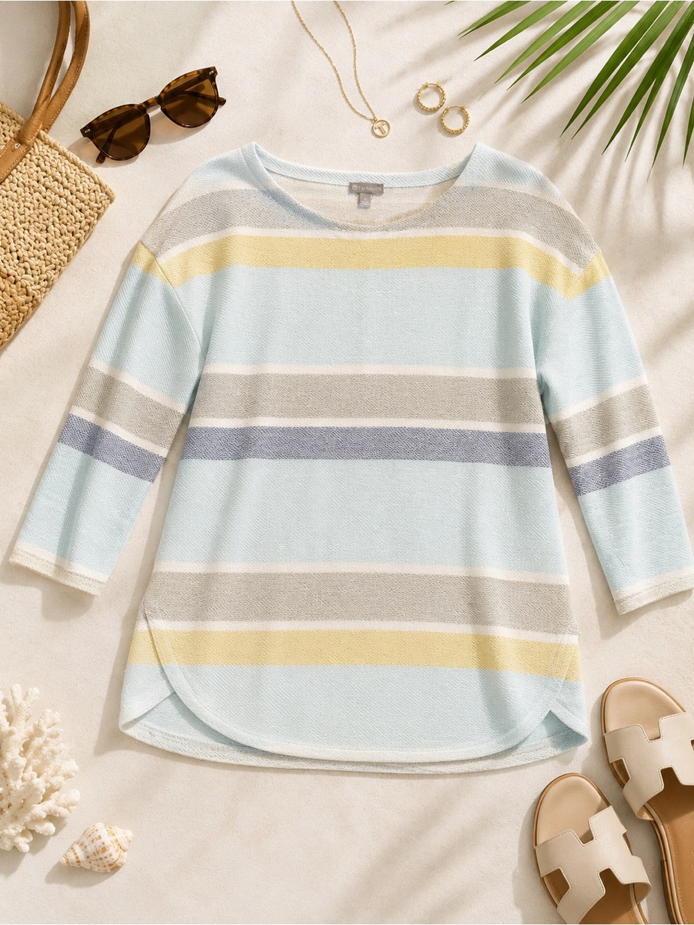 T by Talbots Coastal Stripe Textured Pullover Long-Sleeve Top Women’s L